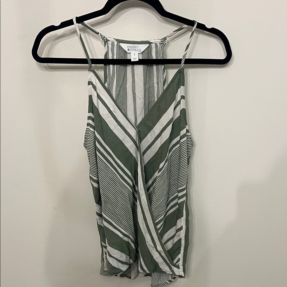 Market & Spruce Olive & White Striped Wrap-Style Cami